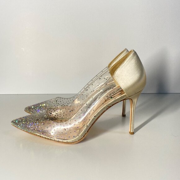 Badgley Mischka Gisela Rhinestone Clear PVC & Satin Stiletto Heels, size 9.5 - Picture 5 of 12